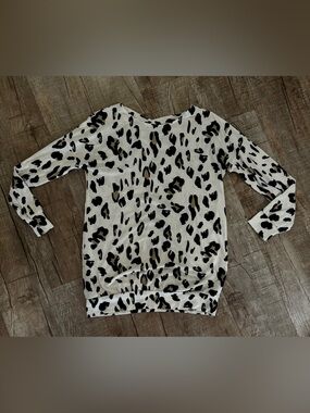 Tickled Teal Leopard Print Top Small Crisscross Back Long Sleeve Animal Print